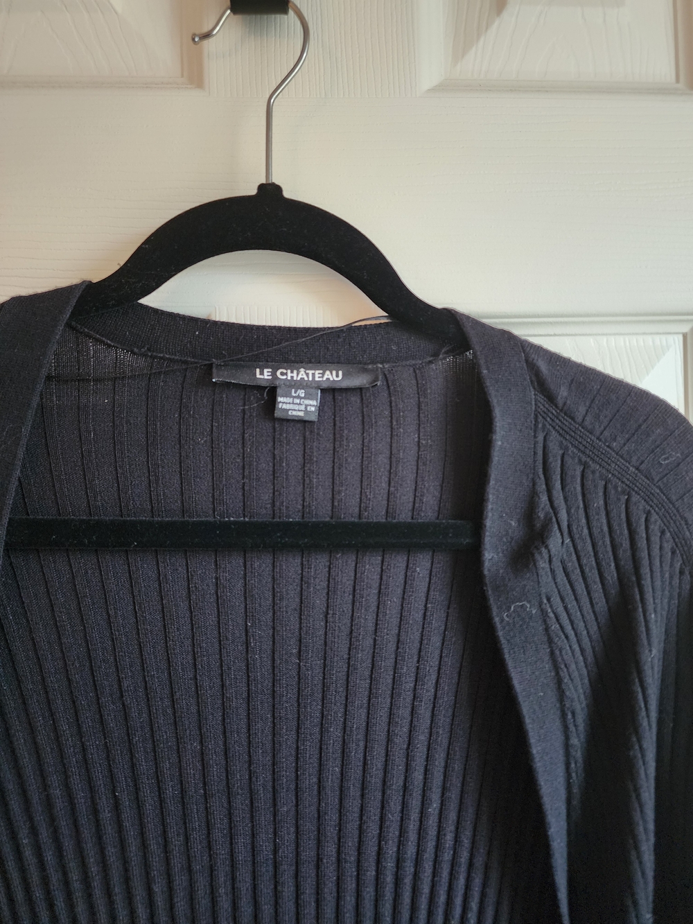 le chateau Long Black Ribbed Open-Front Cardigan Size LG - Picture 3 of 5